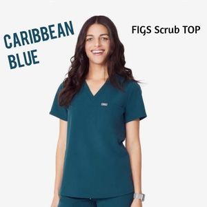 XS Caribbean Blue FIGS Caterina Scrub Top